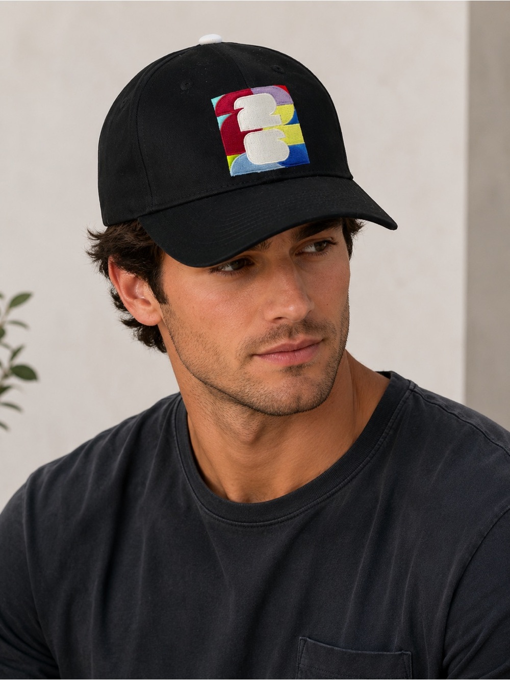 Black Baseball Cap with Multicolor Patch